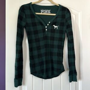 PINK Green Plaid Henley